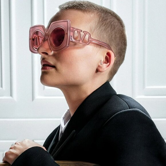 Valentino Women BRAND NEW Sunglasses Titanium Pink Gold Rose Oversized Square main image 10